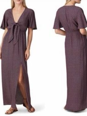 Charli Svea Knotted Floral Crepe Maxi Dress Size 8 Taupe Purple